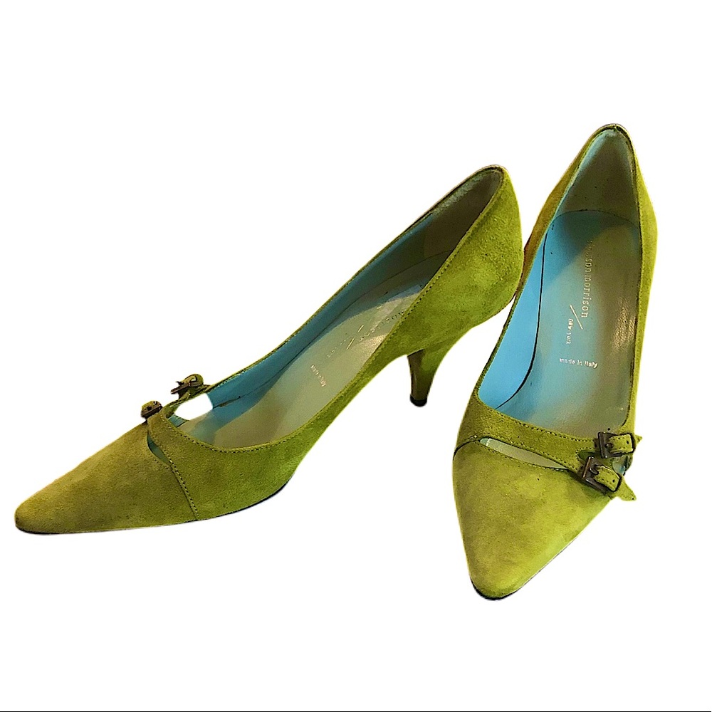 Sigerson Morrison lime green suede kitten heels